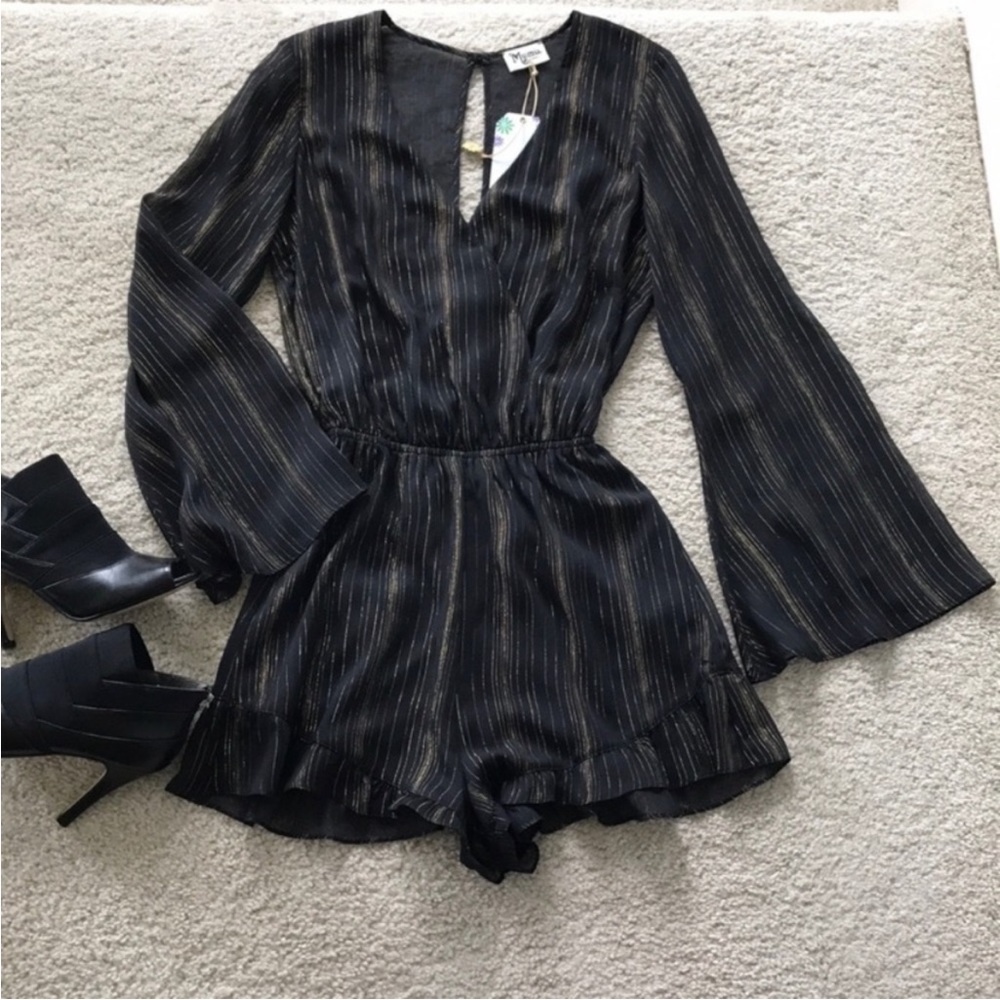 Show Me Your MuMu Loretta Romper in Sparkle & Shine Black - Picture 2 of 7